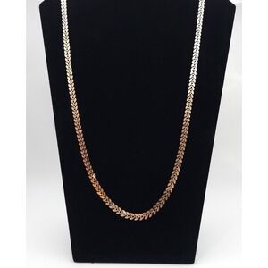 Gold Tone Chevron Leaf Link Necklace 27in Statement Necklace